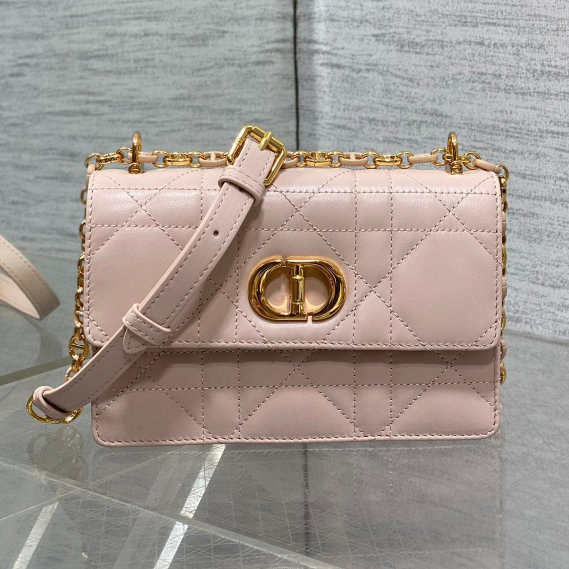 DIOR MISS CARO MINI 17 BAG IN LEMONADE PINK MACROCANNAGE LAMBSKIN
