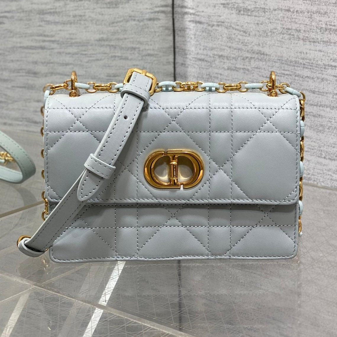 DIOR MISS CARO MINI 17 BAG IN CHROME GRAY MACROCANNAGE LAMBSKIN