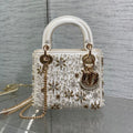 DIOR MINI 17 LADY BAG IN WHITE SATIN EMBROIDERED WITH BEADS
