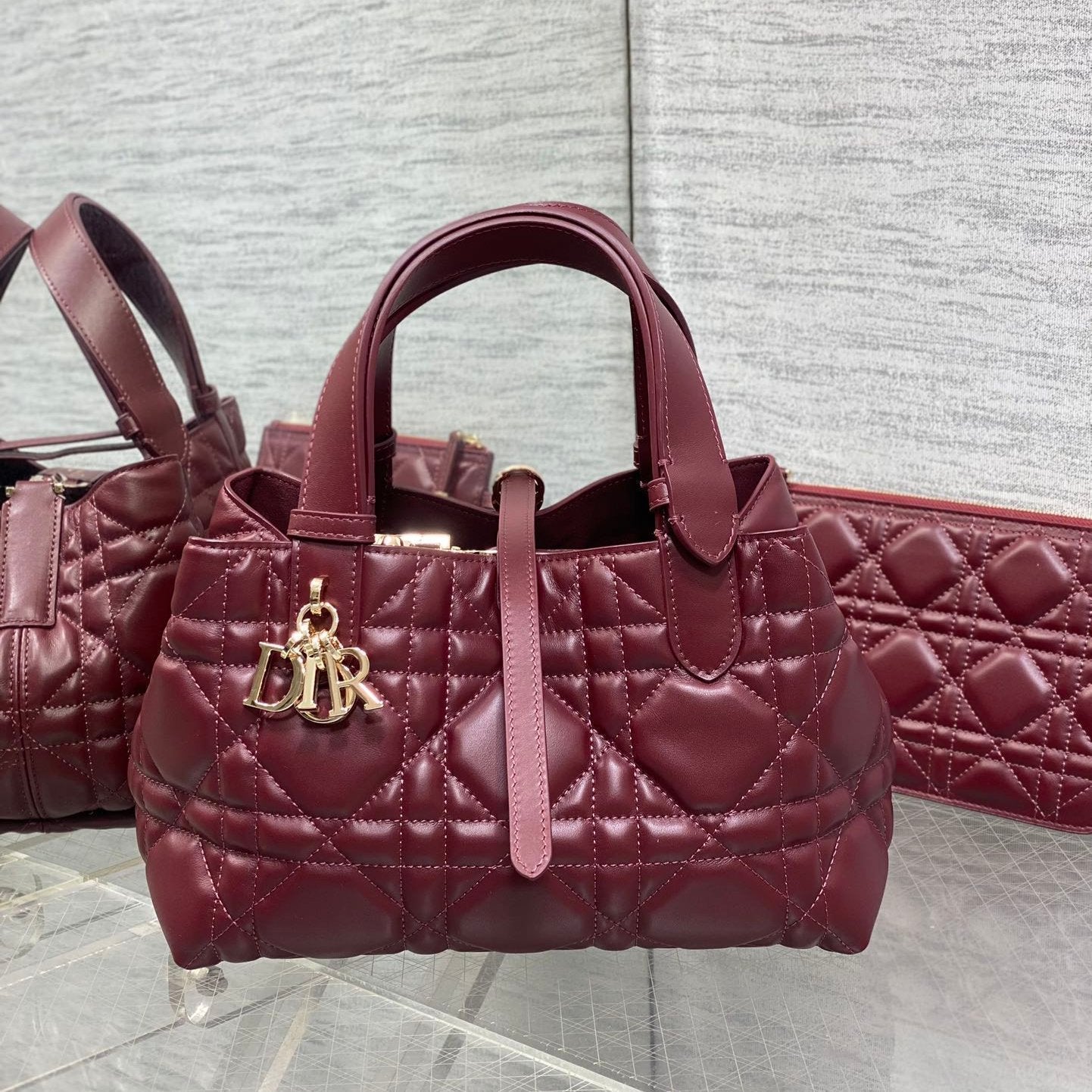 DIOR ALWAYS MINI 23 BAG IN BURGUNDY RED MACROCANNAGE CALFSKIN