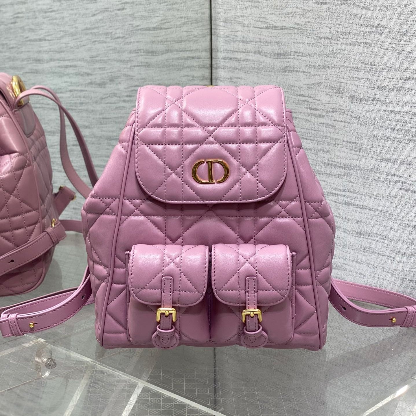 DIOR MEDIUM 25 CARO BACKPACK FLAMINGO PINK MACROCANNAGE LAMBSKIN