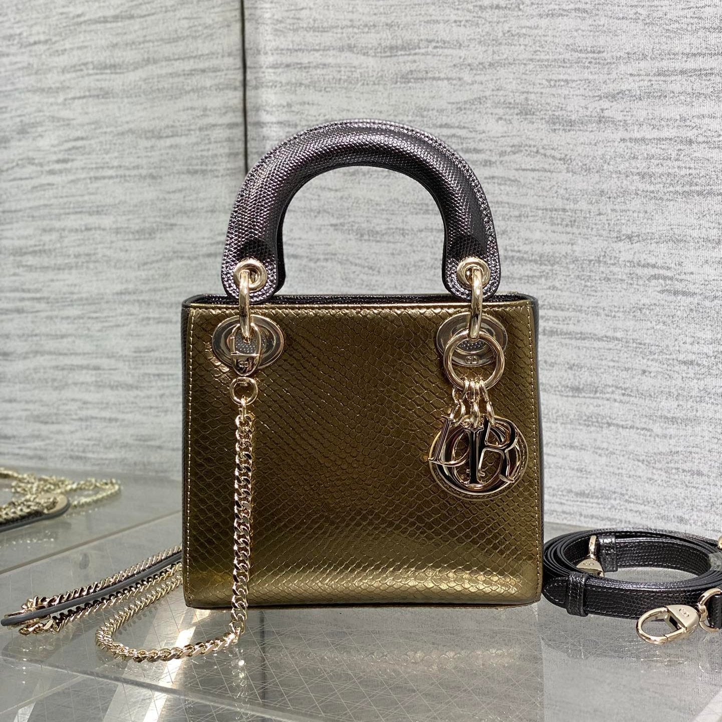 DIOR MINI 17 LADY BAG IN GOLD METALLIC LAMBSKIN