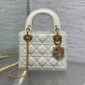 DIOR 25S MINI LADY  BAG 17 IN IVORY CALFSKIN CHARM CRYSTAL EMBELLISHMENTS