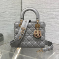 DIOR 25S LADY  BAG 20 IN DARK GRAY CALFSKIN CHARM PEARL EMBELLISHMENTS