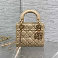 DIOR 25S MINI LADY  BAG 17 IN BISCUIT CALFSKIN CHARM CRYSTAL EMBELLISHMENTS