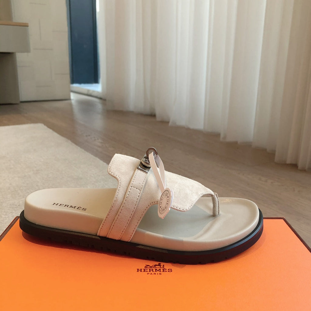 HERMES EMPIRE SANDAL CREAM WHITE SUEDE