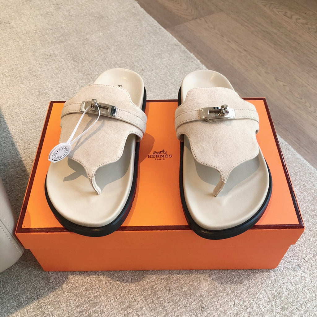 HERMES EMPIRE SANDAL CREAM WHITE SUEDE