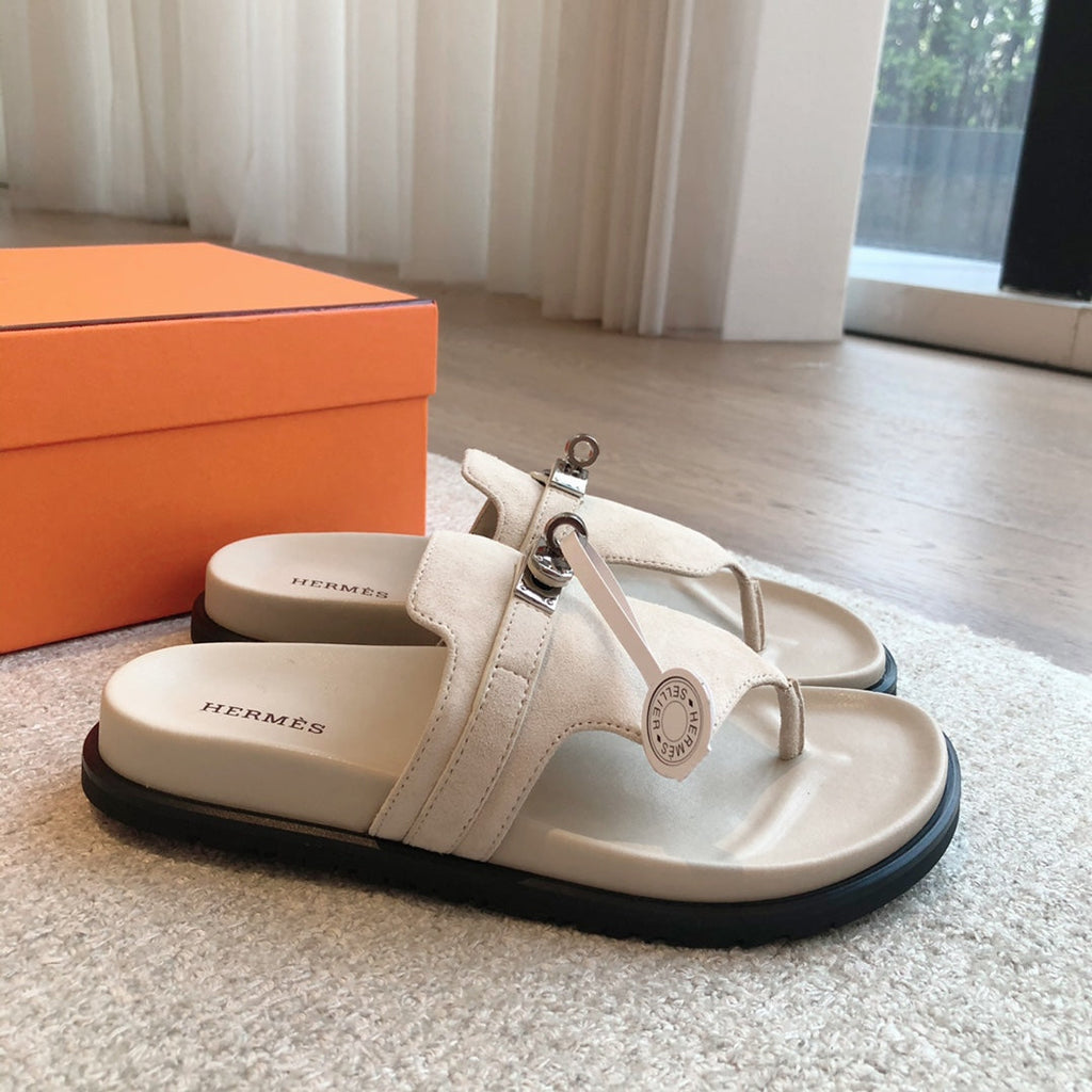 HERMES EMPIRE SANDAL CREAM WHITE SUEDE