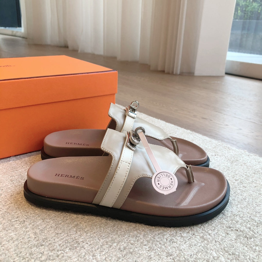 HERMES EMPIRE SANDAL LIGHT BROWN MIX CREAM CALFSKIN