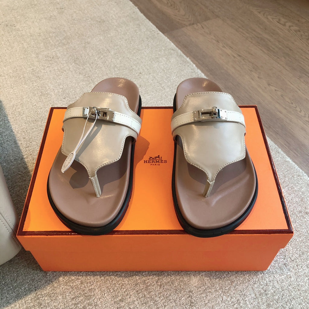 HERMES EMPIRE SANDAL LIGHT BROWN MIX CREAM CALFSKIN