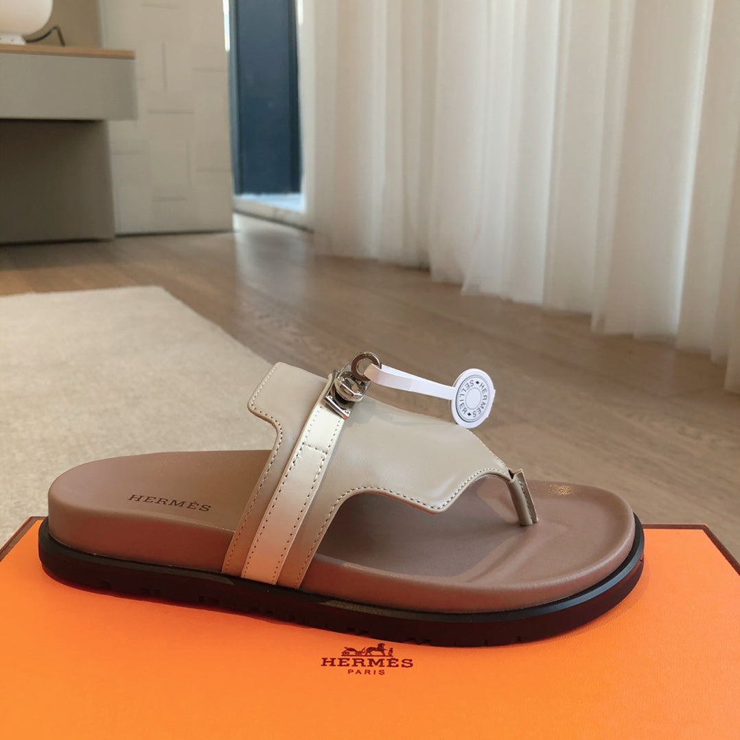 HERMES EMPIRE SANDAL LIGHT BROWN MIX CREAM CALFSKIN
