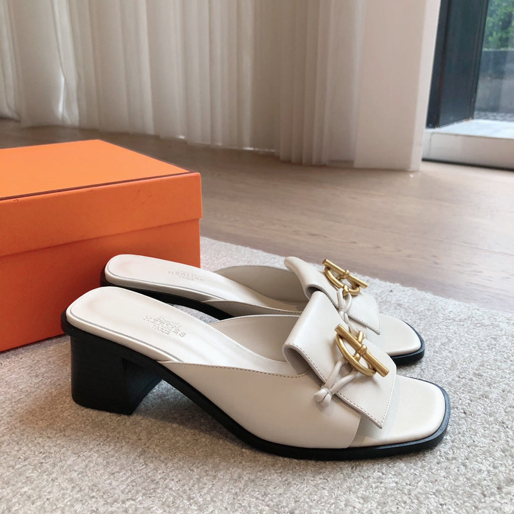 HERMES ILOT 45 SANDAL WHITE CALFSKIN