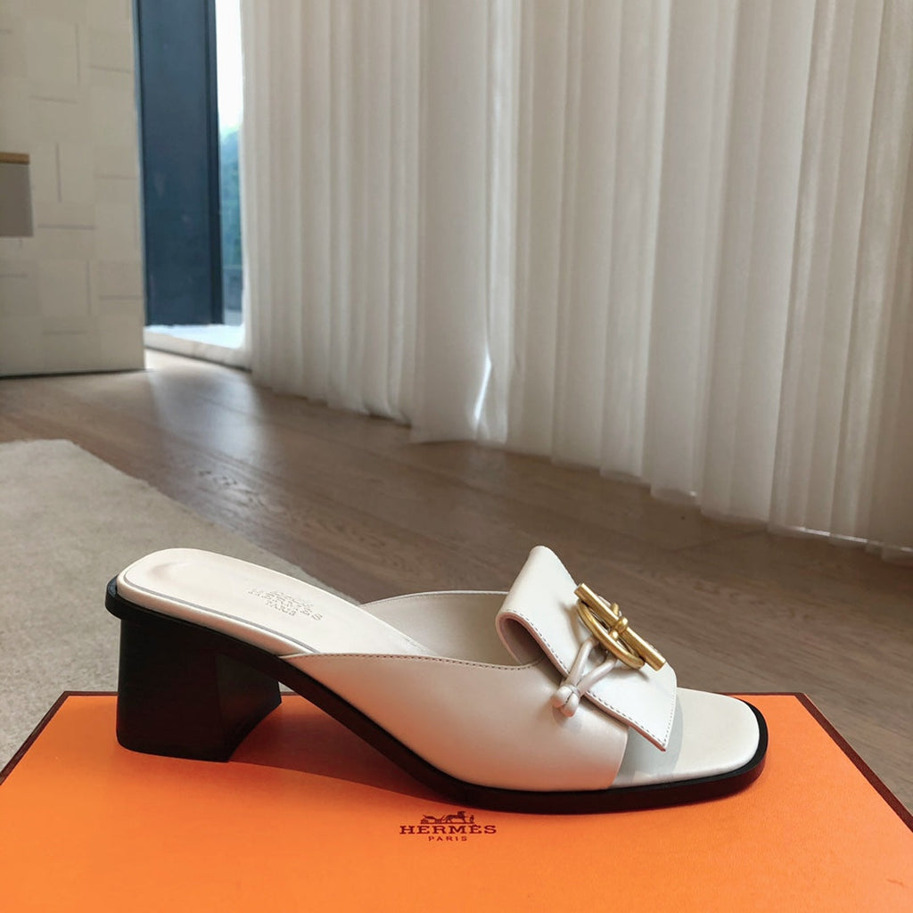 HERMES ILOT 45 SANDAL WHITE CALFSKIN