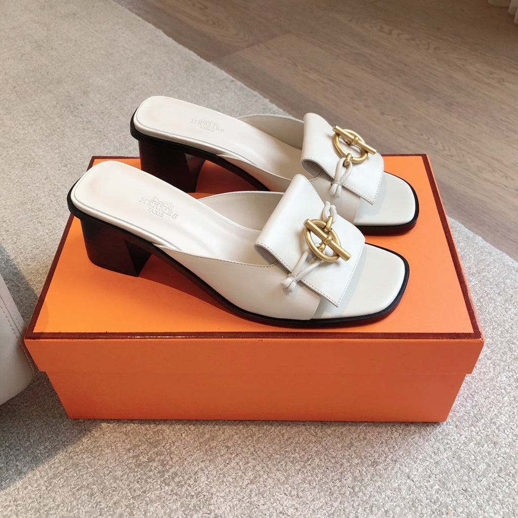 HERMES ILOT 45 SANDAL WHITE CALFSKIN