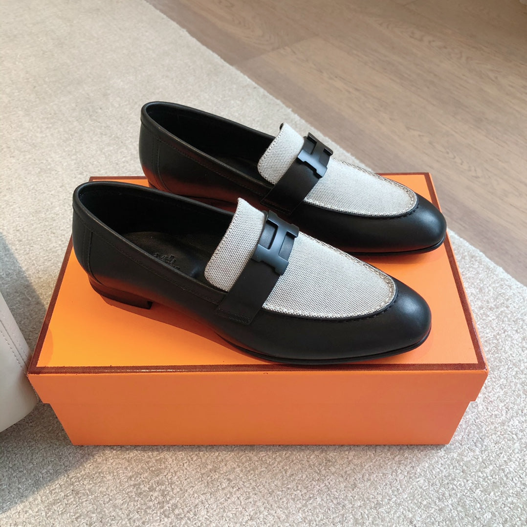 HERMES PARIS LOAFER BLACK MIX LIGHT GRAY CALFSKIN