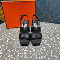 HERMES ERIS SANDAL 95 BLACK LAMBSKIN
