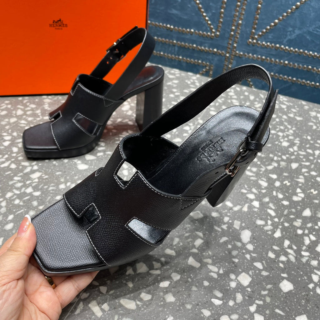 HERMES ERIS SANDAL 95 BLACK LAMBSKIN