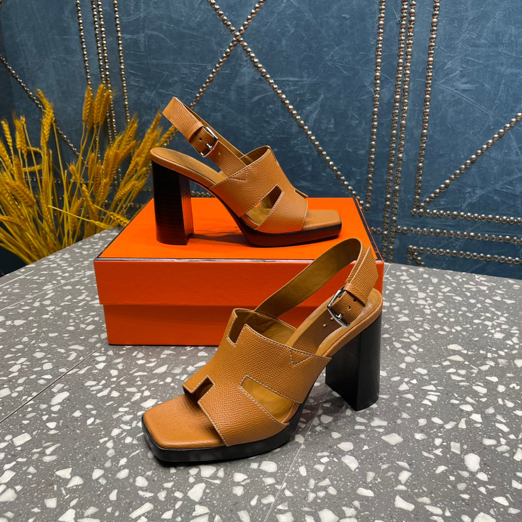 HERMES ERIS SANDAL 95 CARAMEL LAMBSKIN