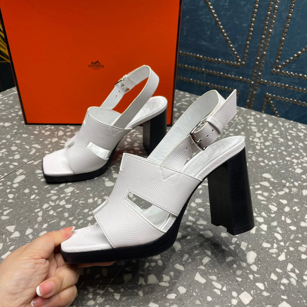 HERMES ERIS SANDAL 95 SNOW LAMBSKIN
