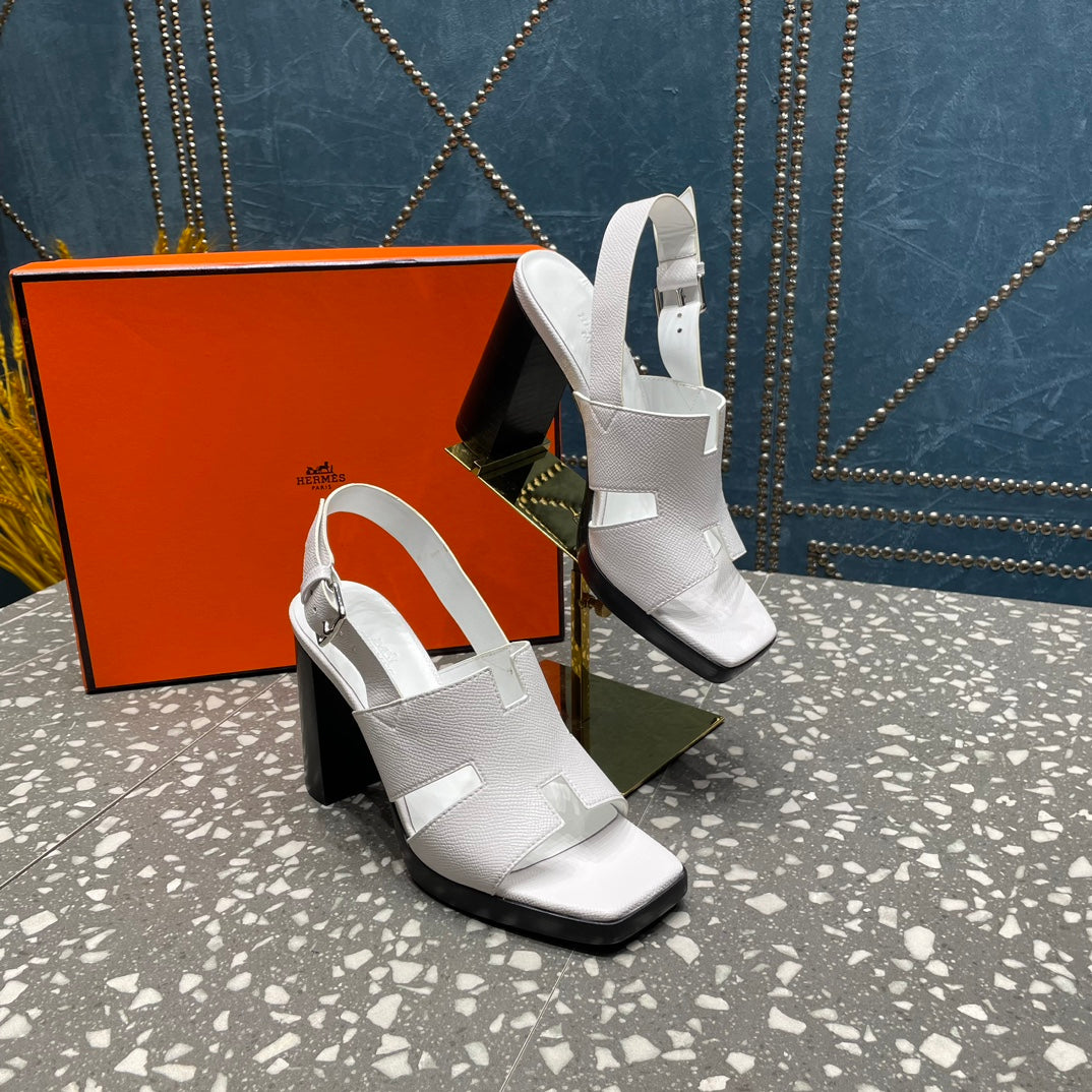 HERMES ERIS SANDAL 95 SNOW LAMBSKIN