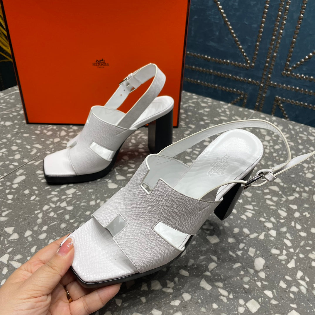 HERMES ERIS SANDAL 95 SNOW LAMBSKIN