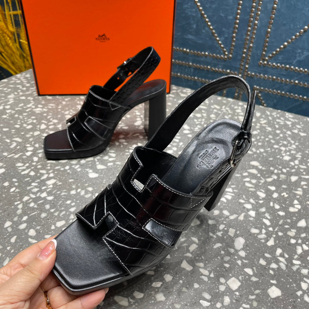HERMES ERIS SANDAL 95 BLACK CALFSKIN