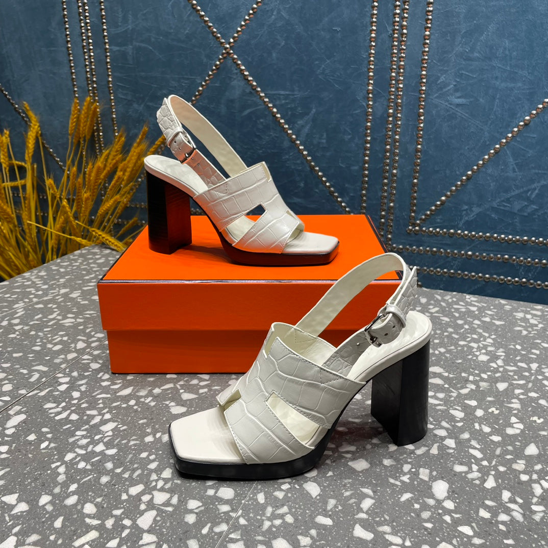HERMES ERIS SANDAL 95 WHITE CALFSKIN