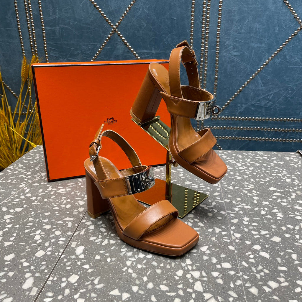 HERMES ILONA SANDAL 95 CARAMEL CALFSKIN