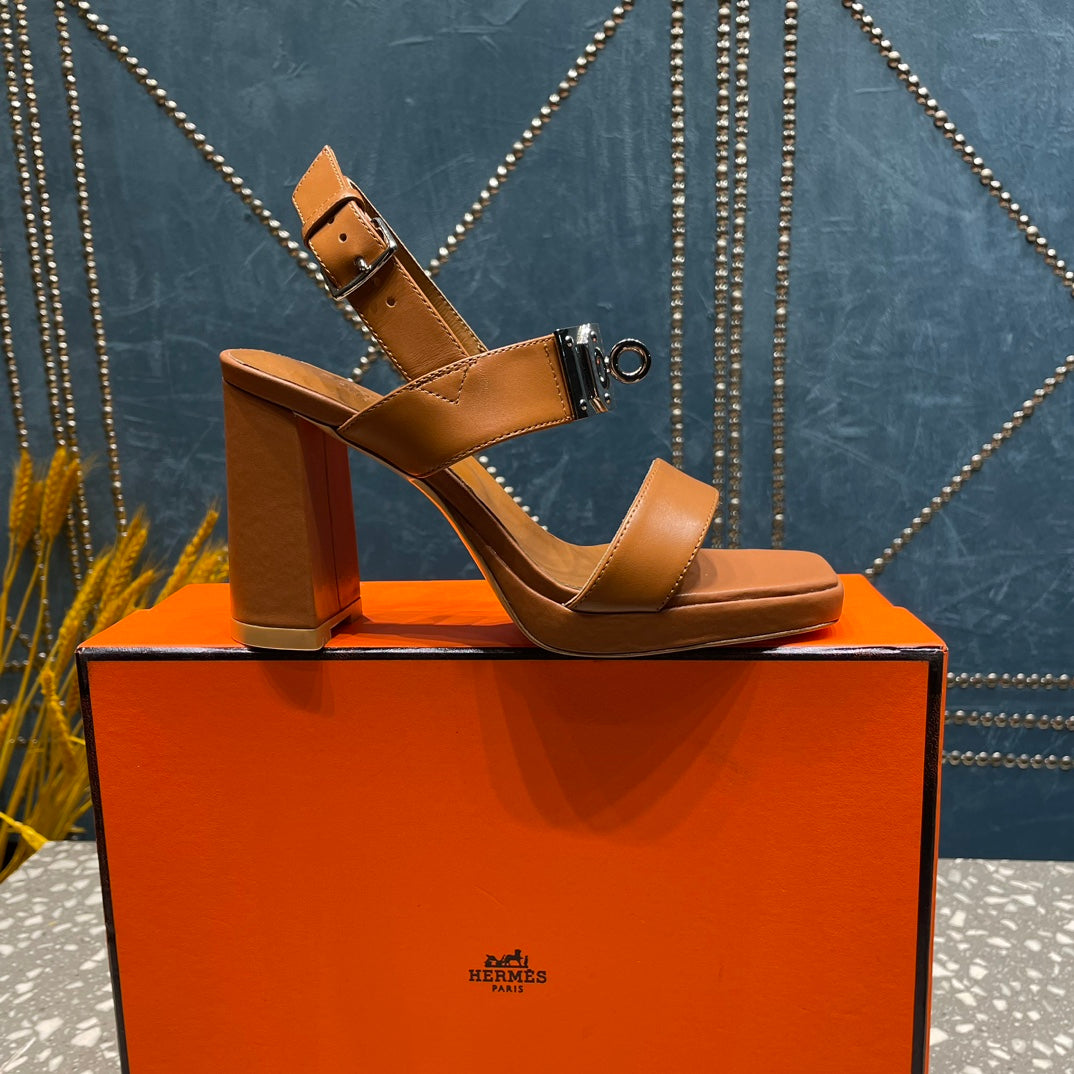 HERMES ILONA SANDAL 95 CARAMEL CALFSKIN