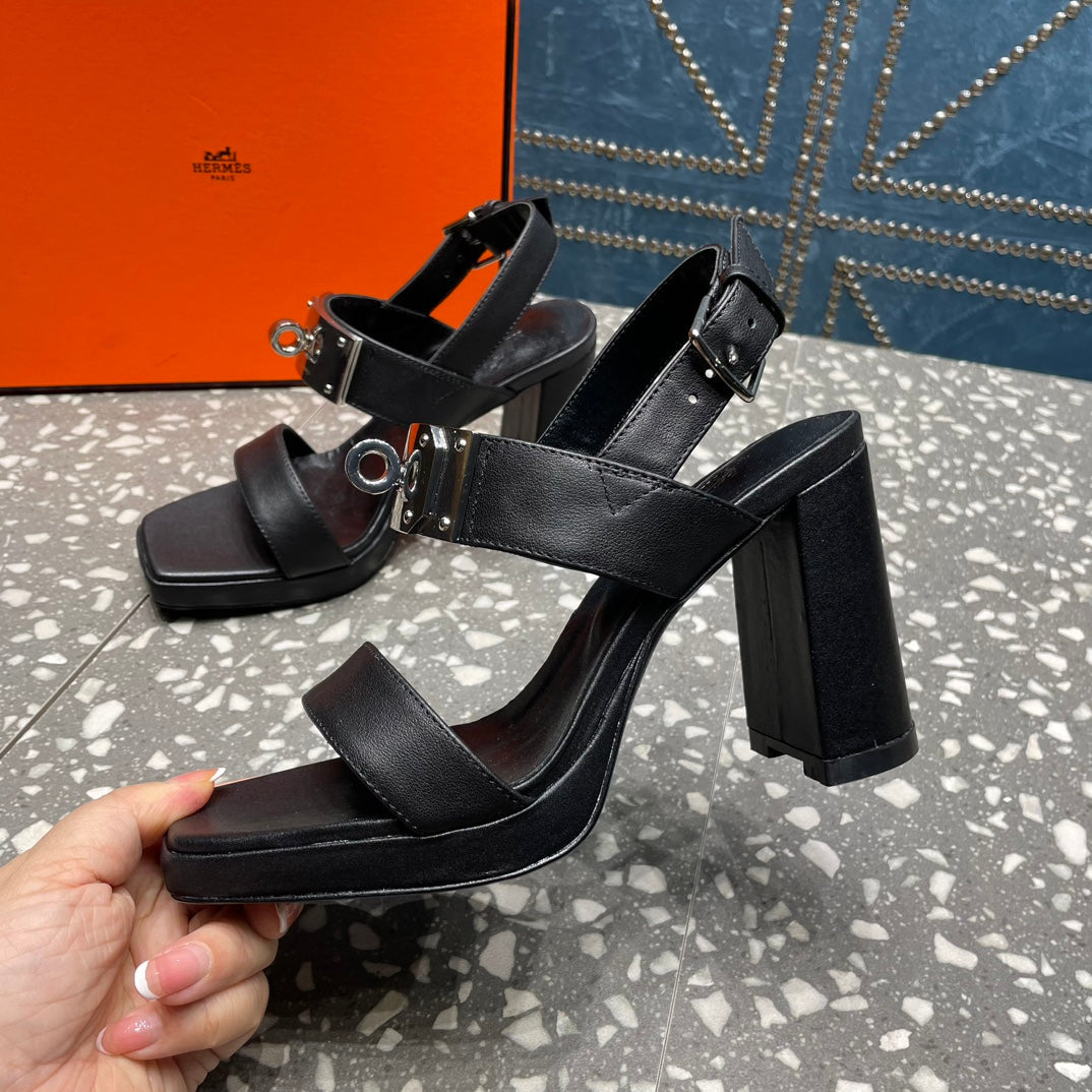 HERMES ILONA SANDAL 95 BLACK CALFSKIN