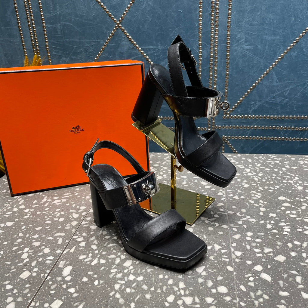 HERMES ILONA SANDAL 95 BLACK CALFSKIN