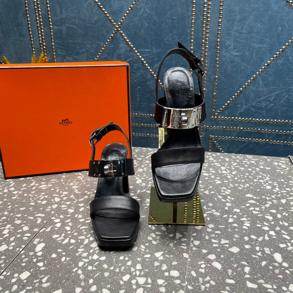 HERMES ILONA SANDAL 95 BLACK CALFSKIN