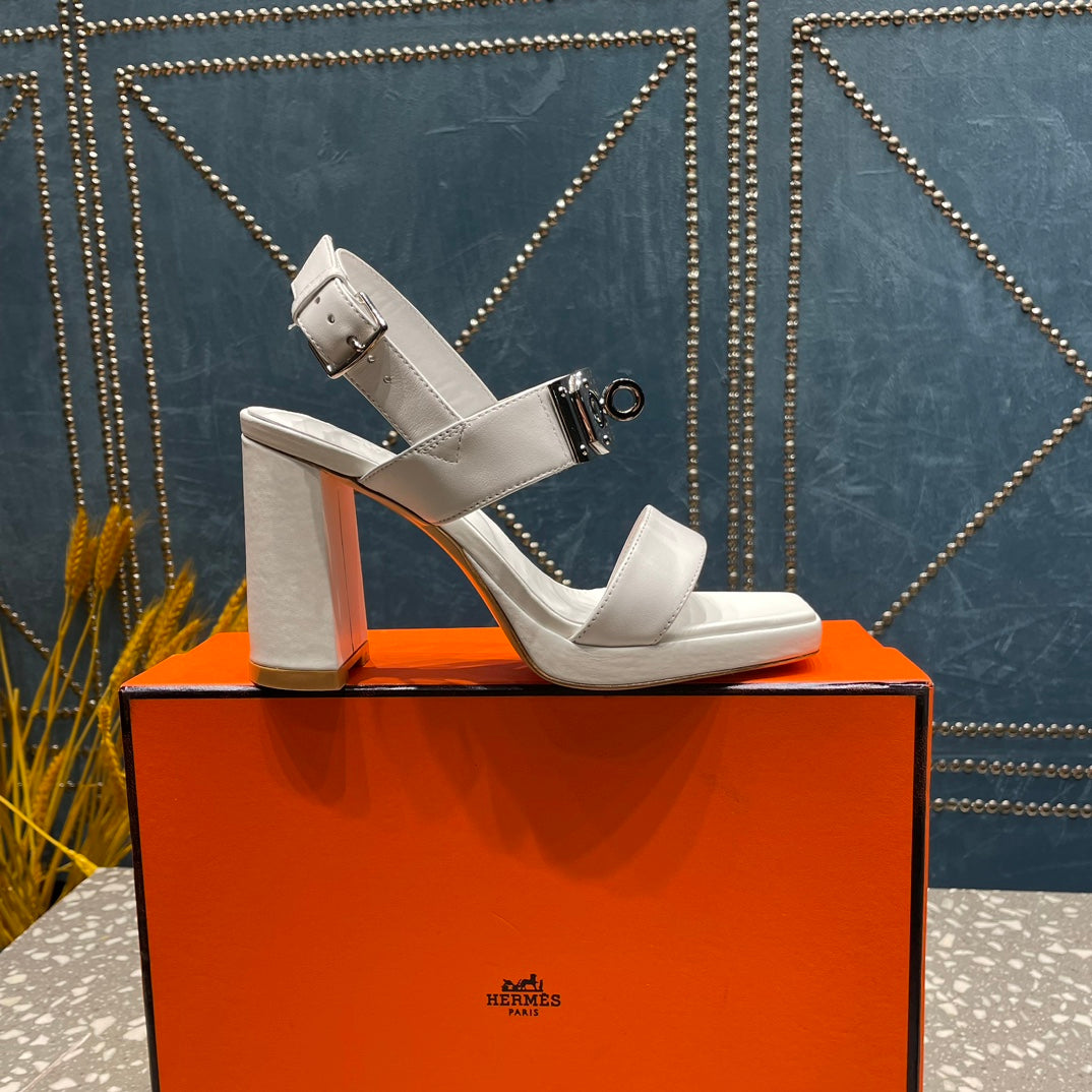 HERMES ILONA SANDAL 95 WHITE CALFSKIN