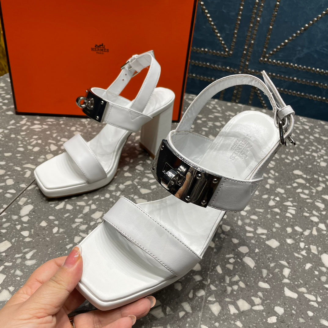HERMES ILONA SANDAL 95 WHITE CALFSKIN