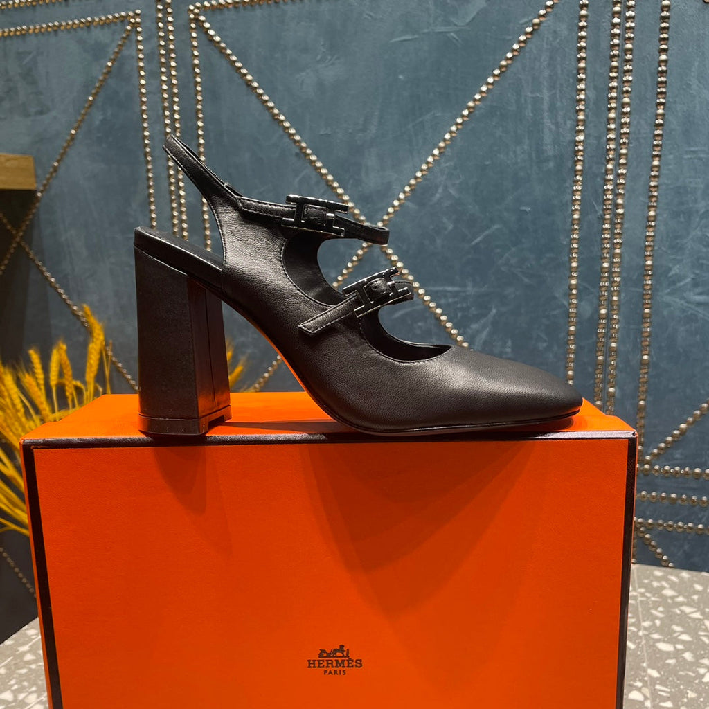 HERMES JACKIE 80 MM PUMP IN BLACK CALFSKIN
