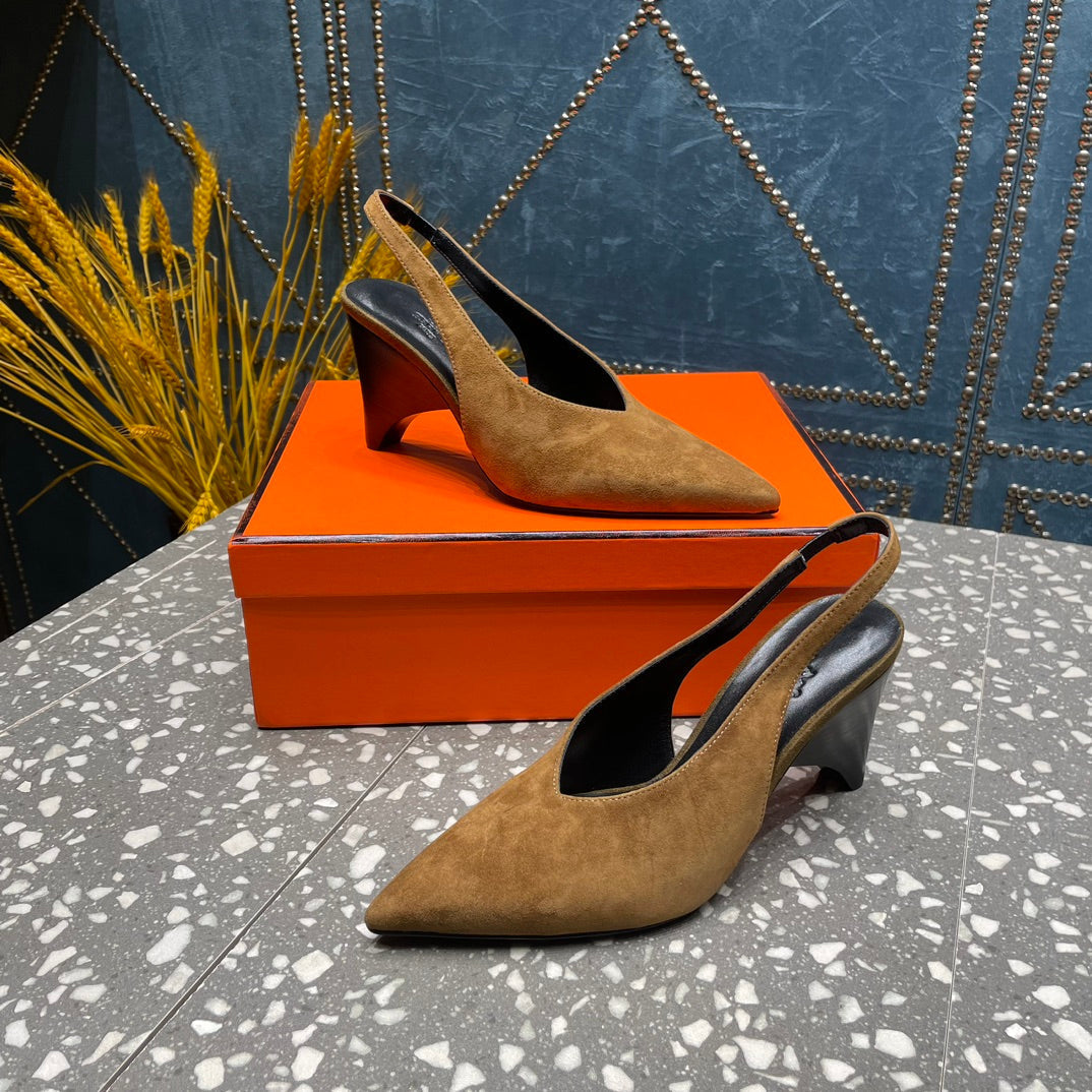HERMES HIGH SLINGBACKS 7 CM IN CIDER BROWN SUEDE