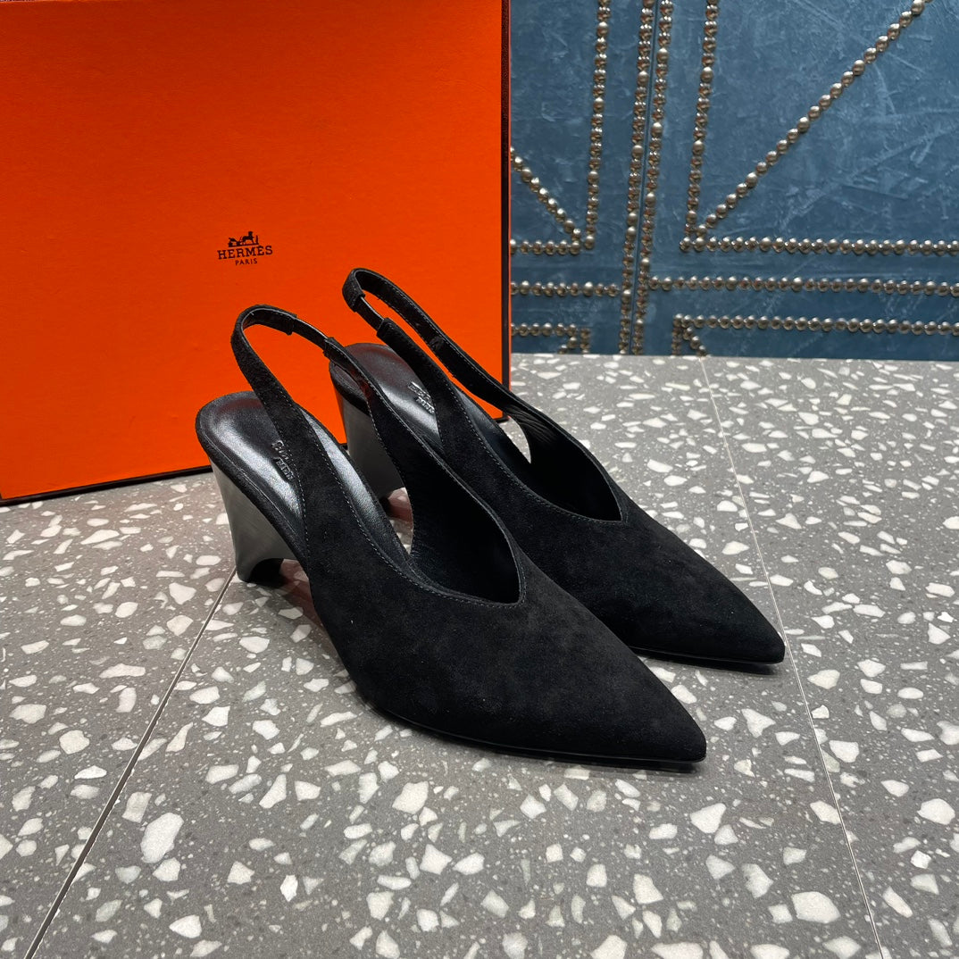 HERMES HIGH SLINGBACKS 7 CM IN BLACK SUEDE