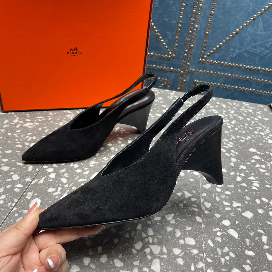 HERMES HIGH SLINGBACKS 7 CM IN BLACK SUEDE