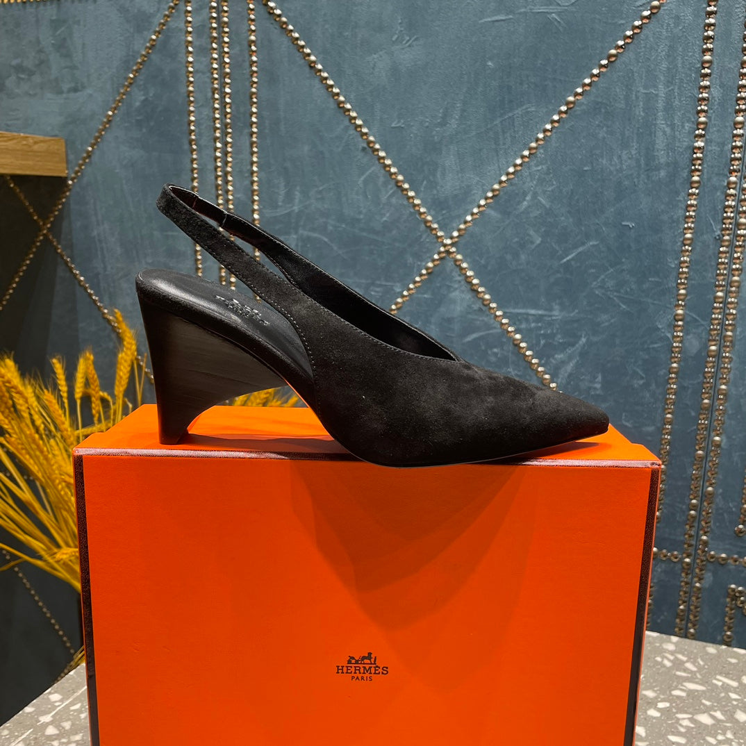 HERMES HIGH SLINGBACKS 7 CM IN BLACK SUEDE