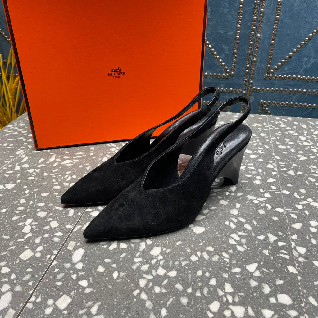 HERMES HIGH SLINGBACKS 7 CM IN BLACK SUEDE