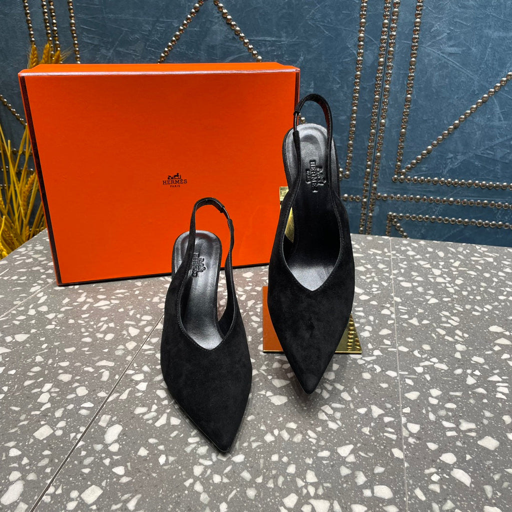 HERMES HIGH SLINGBACKS 7 CM IN BLACK SUEDE