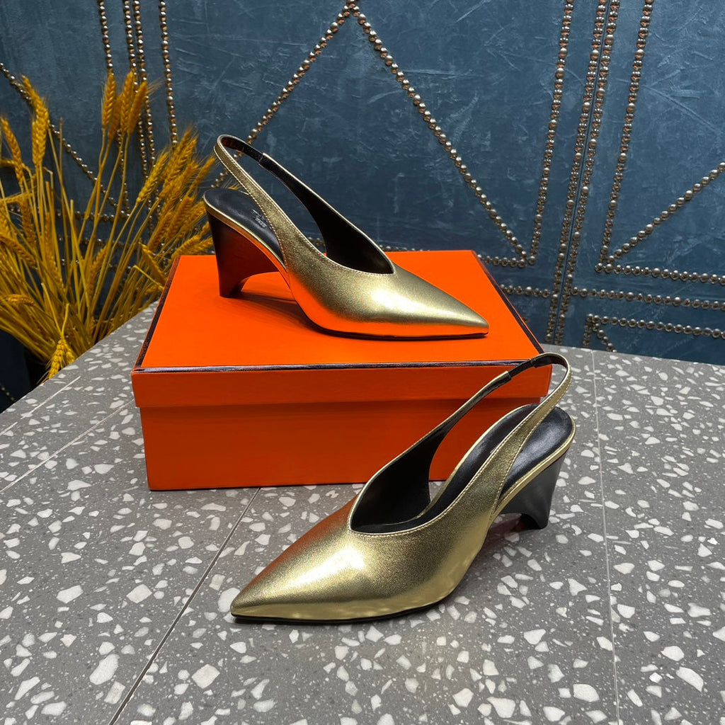 HERMES HIGH SLINGBACKS 7 CM IN LIGHT GOLD SHEEPSKIN