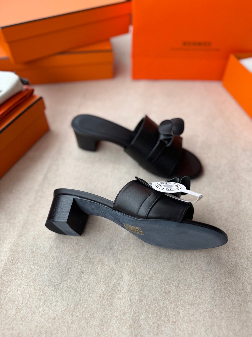 HERMES HIGH MULES IN BLACK CALFSKIN
