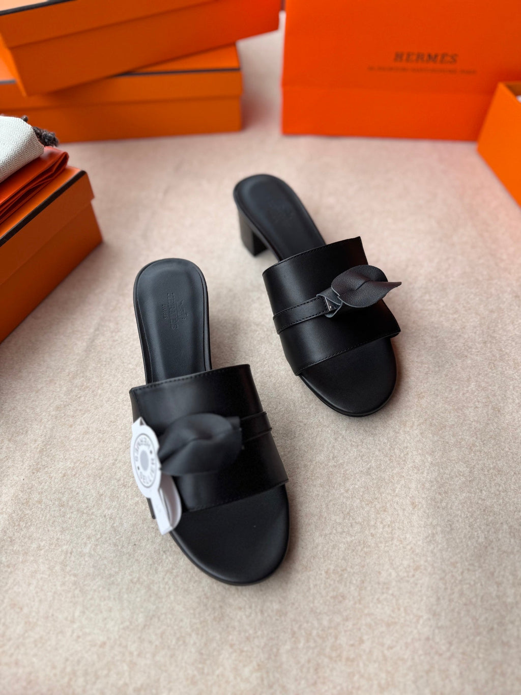 HERMES HIGH MULES IN BLACK CALFSKIN