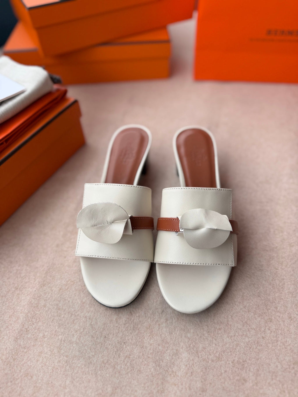 HERMES HIGH MULES IN WHITE CALFSKIN