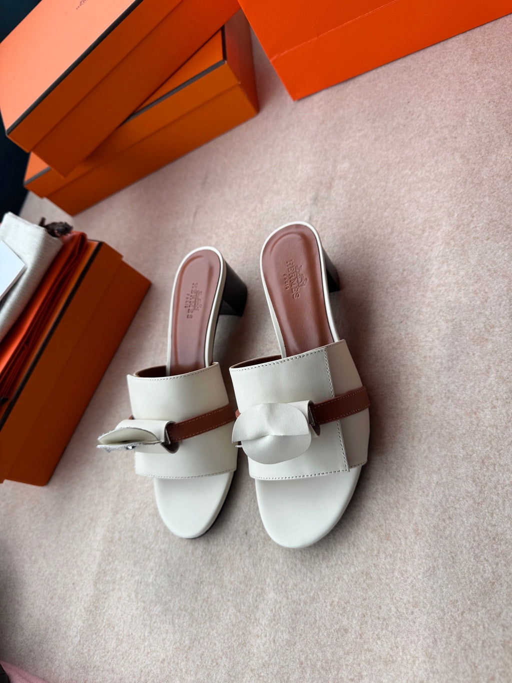 HERMES HIGH MULES IN WHITE CALFSKIN
