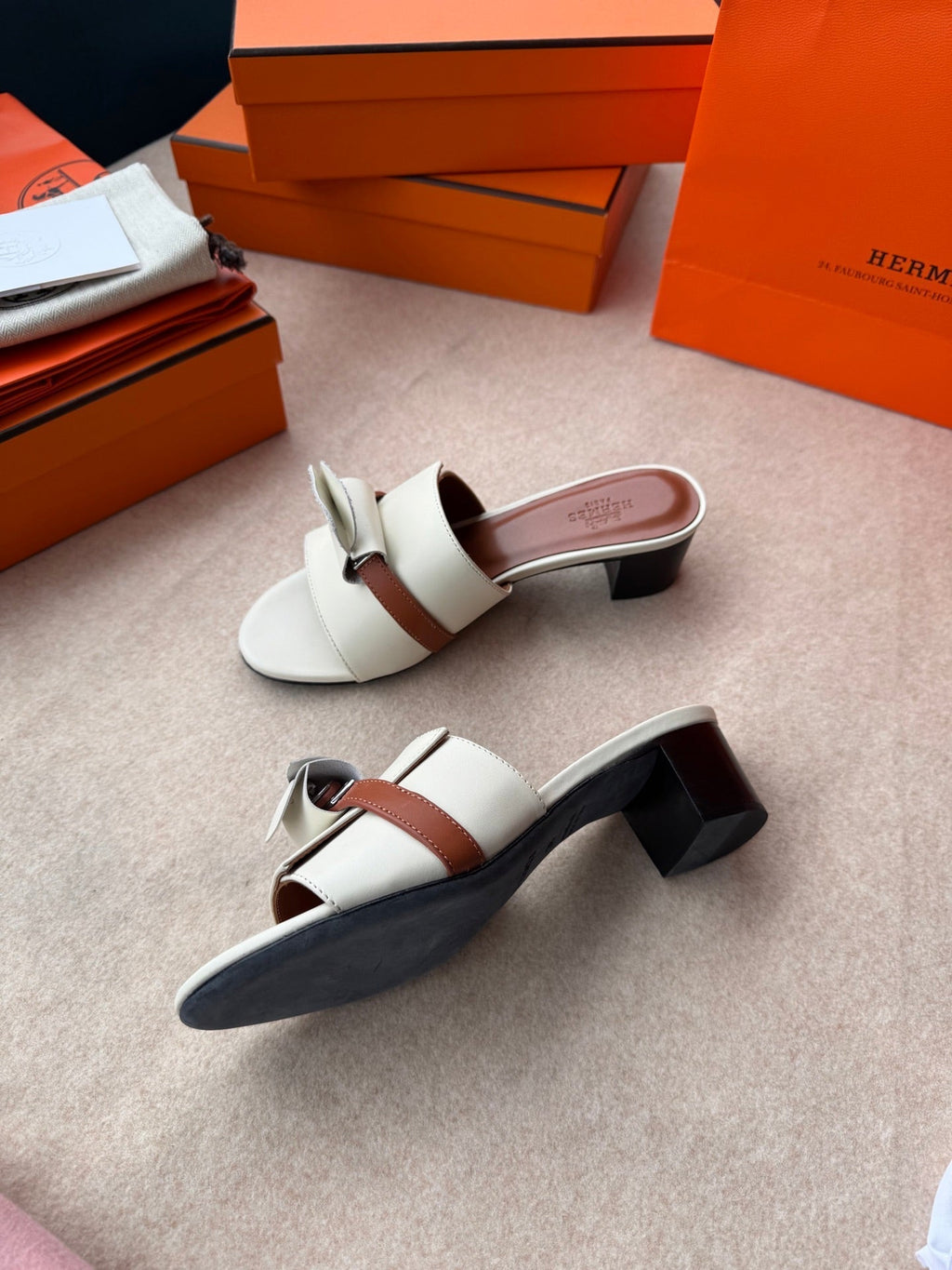 HERMES HIGH MULES IN WHITE CALFSKIN
