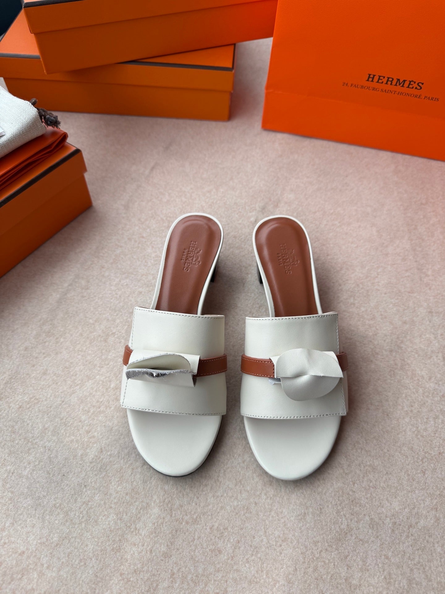 HERMES HIGH MULES IN WHITE CALFSKIN