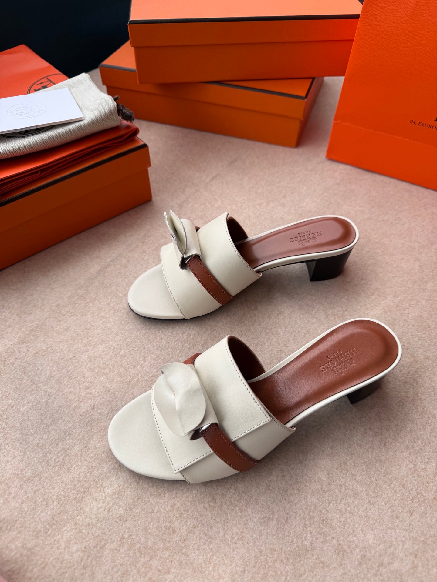 HERMES HIGH MULES IN WHITE CALFSKIN