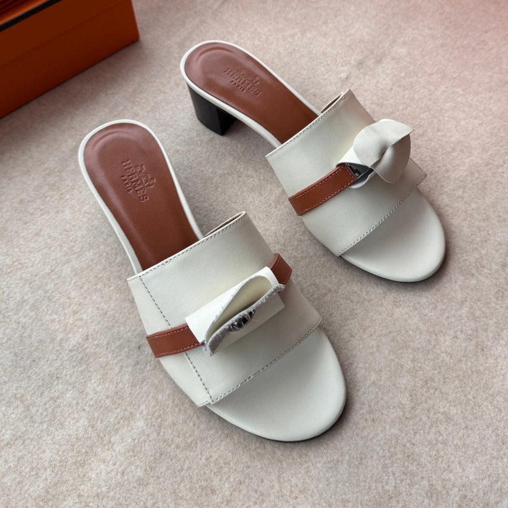 HERMES HIGH MULES IN WHITE CALFSKIN